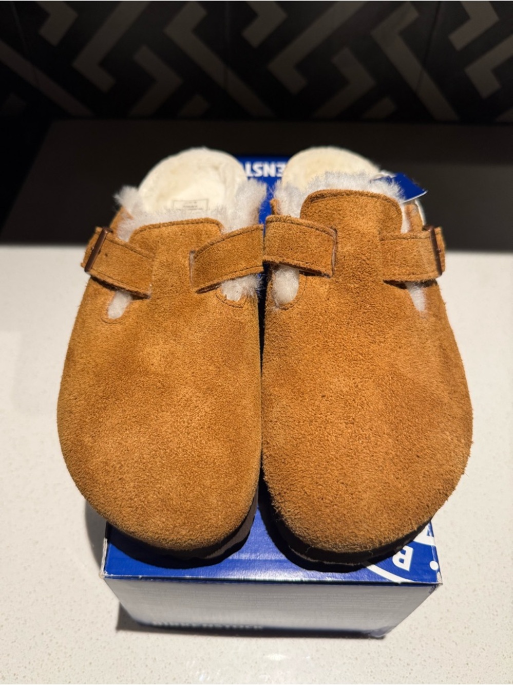 Birkenstock Chestnut Suede Shearling-Lined Clogs